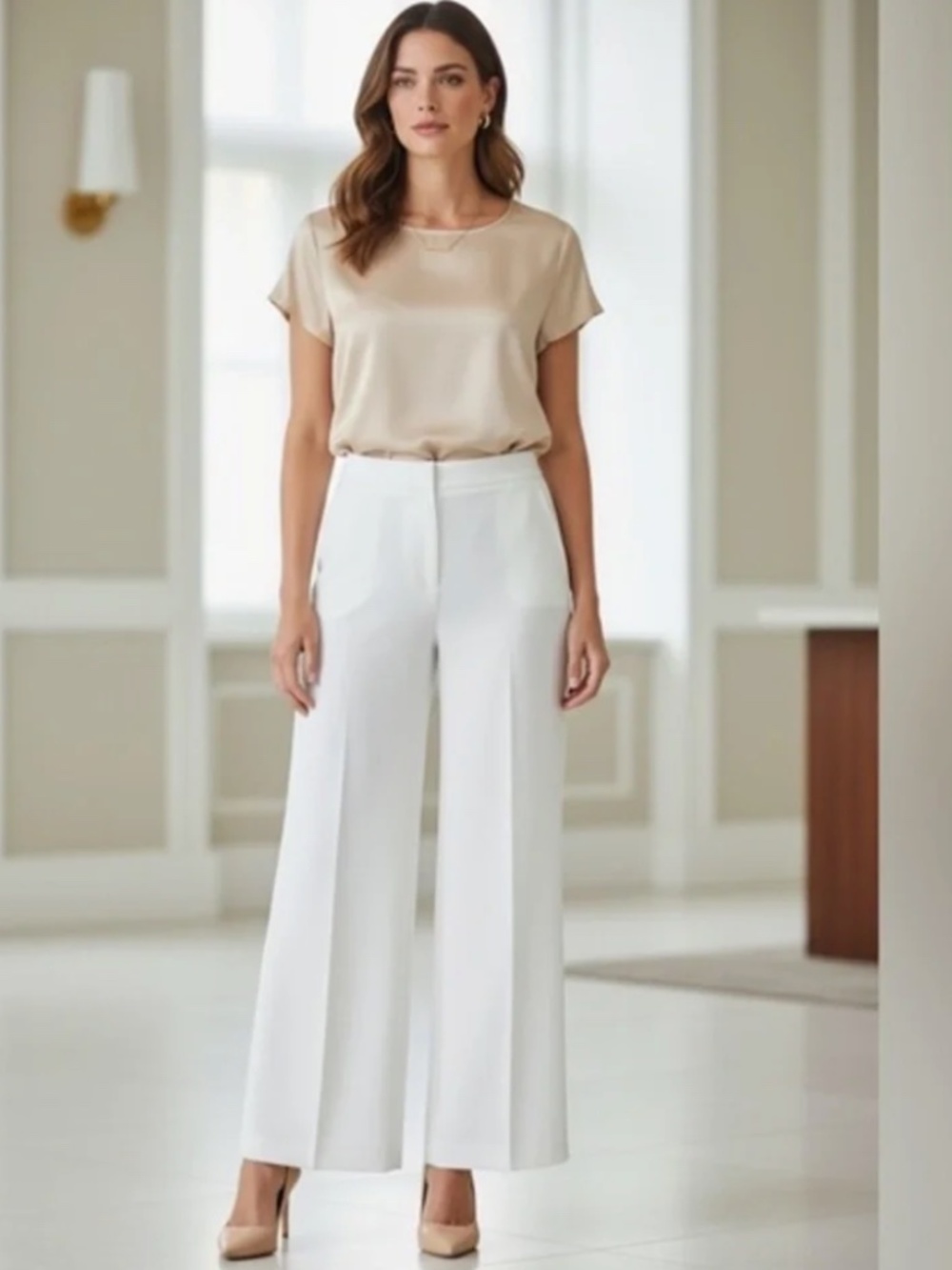 Tahari ASL Cream Wide-Leg Dress Pants nwt